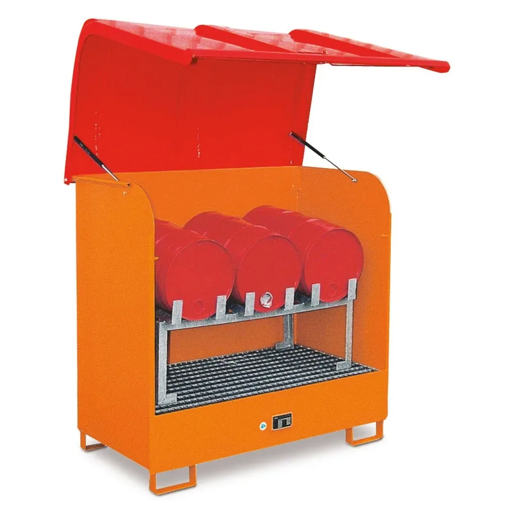 Gefahrstoff-Depot Typ GD-B BAUER, Stahl, L 1460 x B 830 x H 1460 mm, Auffangvolumen 220 Liter, gelborange RAL 2000