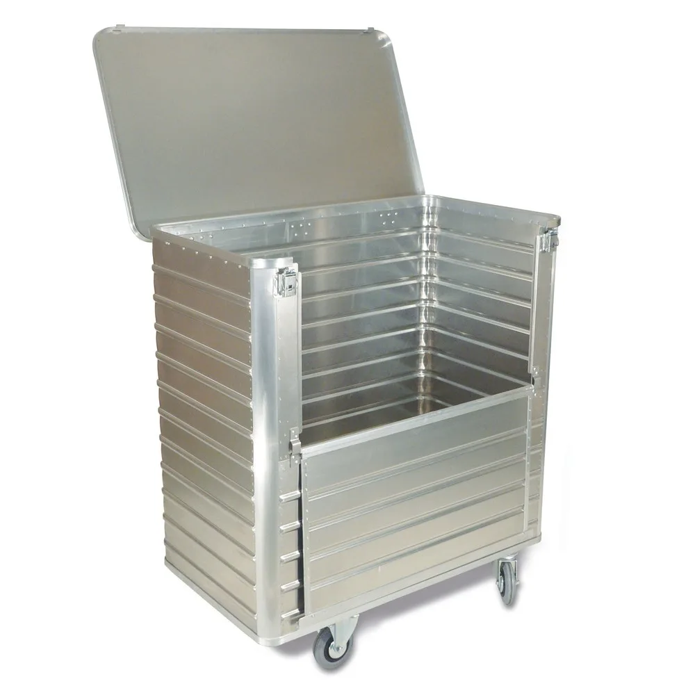 Alu-Kastenwagen mit halb abklappbarer Wand, 355 Liter, mit Deckel + Schlössern
