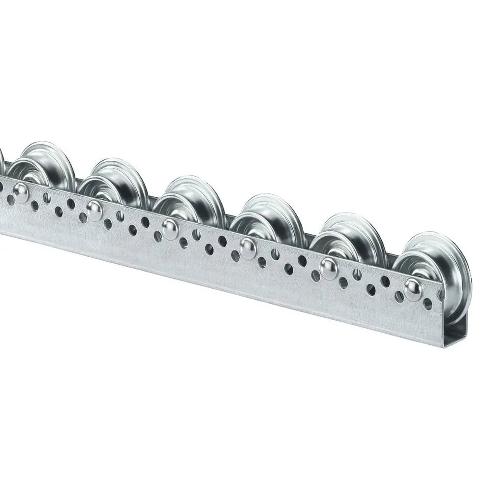 BS ROLLEN Universal-Rollenschiene, Stahlrollen mit Spurkranz für schwereres Ladegut, TK pro Rolle 20 kg, Teilung 75 mm