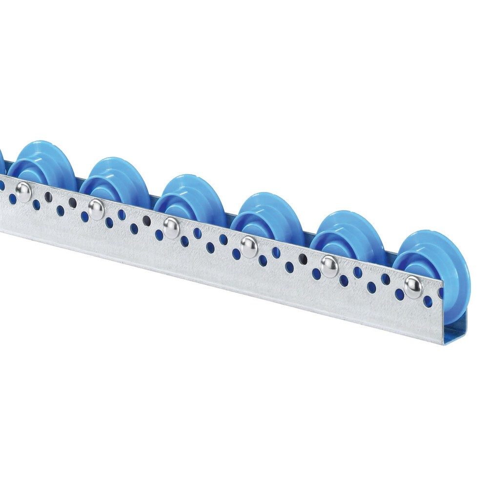 BS ROLLEN Universal-Rollenschiene, Kunststoffrollen mit Spurkranz, TK pro Rolle 10 kg, Teilung 100 mm