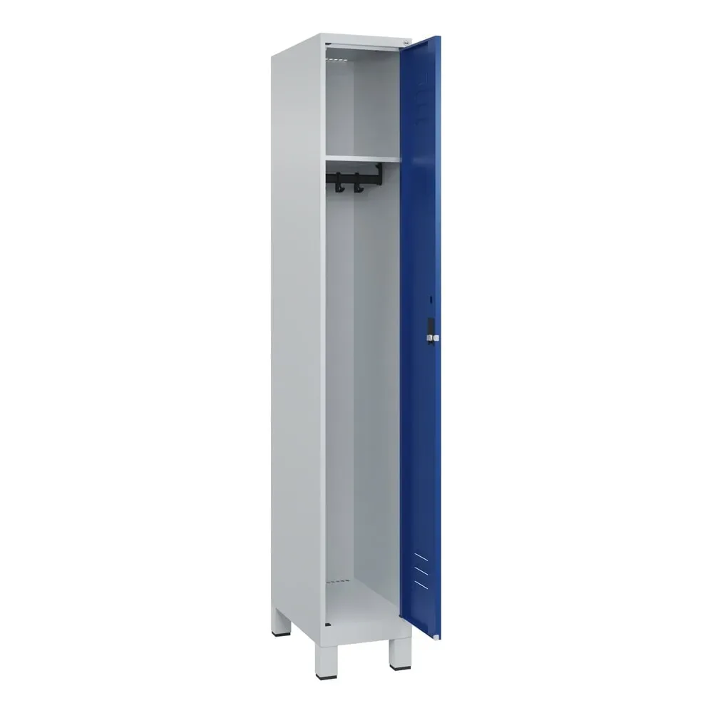 C+P Spind Classic PLUS, Füsse, 1 Abteil, HxBxT 1.950 x 300 x 500 mm, lichtgrau, enzianblau, Zylinderschloss, ohne Mitteltrennwand