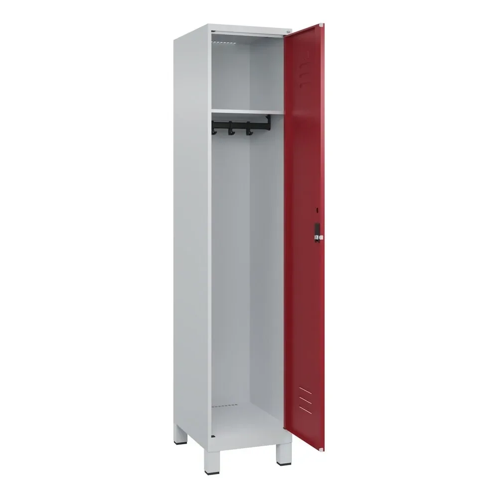 C+P Spind Classic PLUS, Füsse, 1 Abteil, HxBxT 1.950 x 400 x 500 mm, lichtgrau, rubinrot, Zylinderschloss, ohne Mitteltrennwand