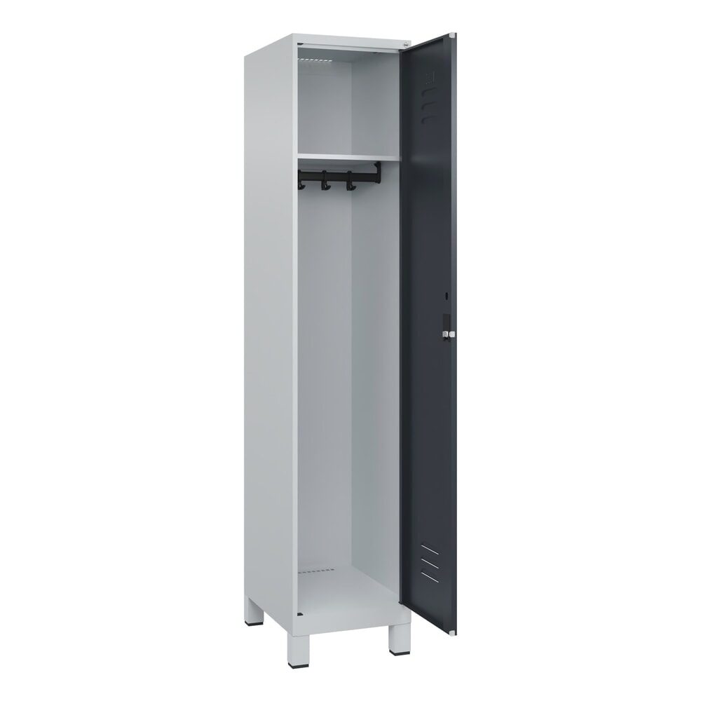 C+P Spind Classic PLUS, Füsse, 1 Abteil, HxBxT 1.950 x 400 x 500 mm, lichtgrau, anthrazitgrau, Zylinderschloss, ohne Mitteltrennwand