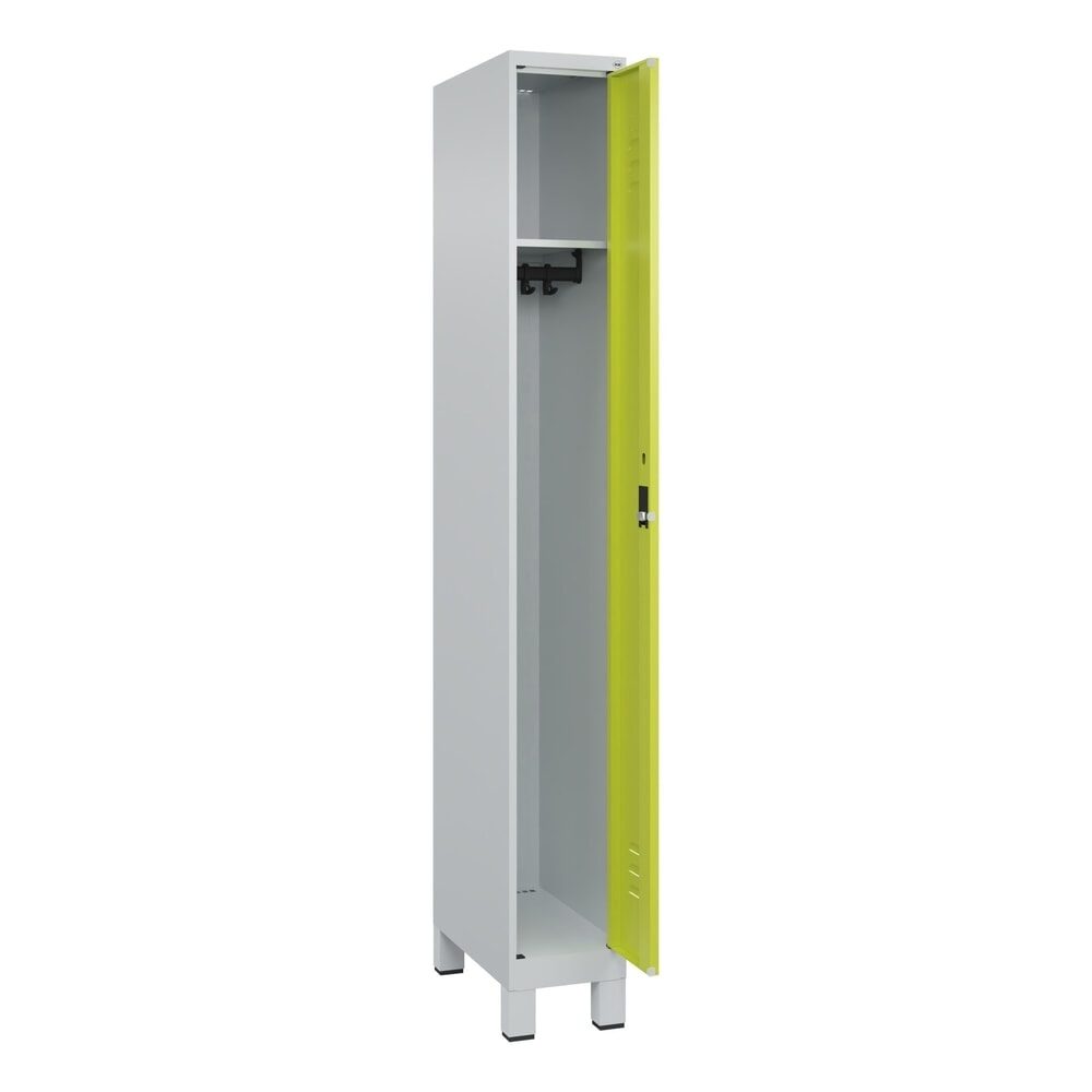 C+P Spind Classic PLUS, Füsse, 1 Abteil, HxBxT 1.950 x 250 x 500 mm, lichtgrau, clowngrün, Zylinderschloss, ohne Mitteltrennwand
