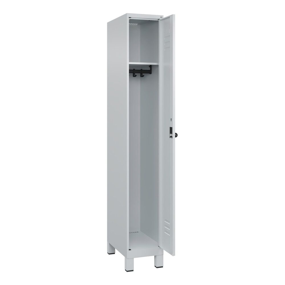 C+P Spind Classic PLUS, Füsse, 1 Abteil, HxBxT 1.950 x 300 x 500 mm, lichtgrau, lichtgrau, für Vorhängeschloss, ohne Mitteltrennwand
