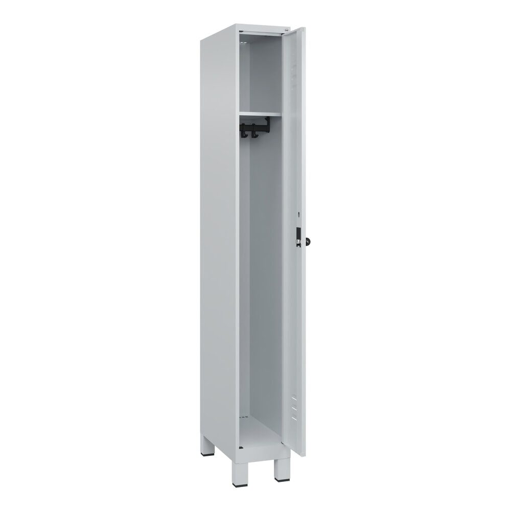 C+P Spind Classic PLUS, Füsse, 1 Abteil, HxBxT 1.950 x 250 x 500 mm, lichtgrau, lichtgrau, für Vorhängeschloss, ohne Mitteltrennwand