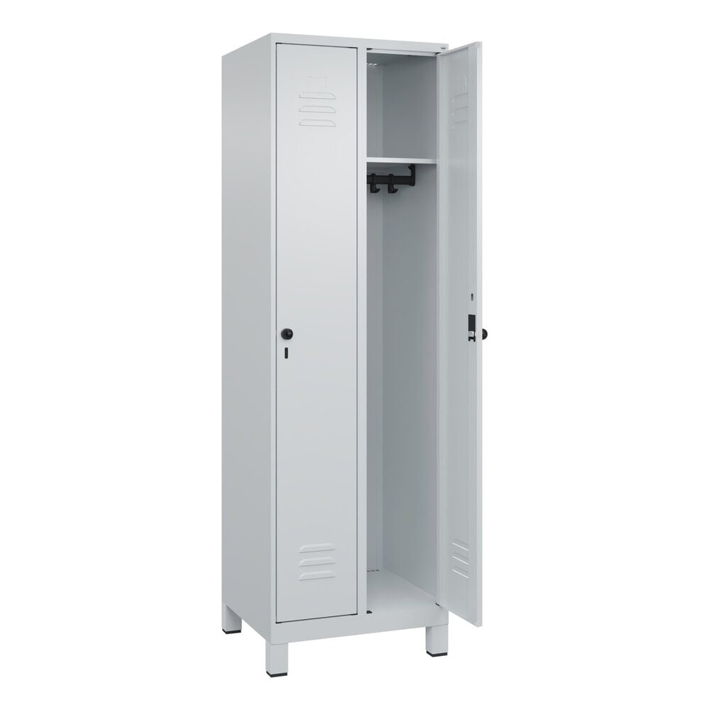 C+P Spind Classic PLUS, Füsse, 2 Abteile, HxBxT 1.950 x 600 x 500 mm, lichtgrau, lichtgrau, für Vorhängeschloss, ohne Mitteltrennwand