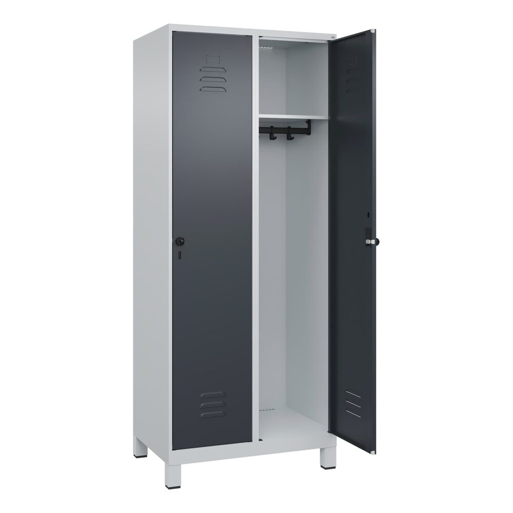 C+P Spind Classic PLUS, Füsse, 2 Abteile, HxBxT 1.950 x 800 x 500 mm, lichtgrau, anthrazitgrau, für Vorhängeschloss, ohne Mitteltrennwand