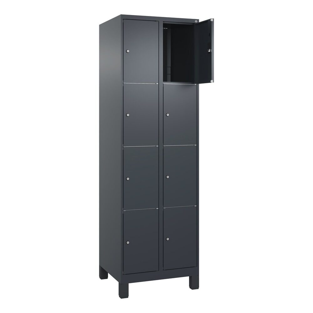 C+P Schliessfachschrank Classic PLUS, Füsse, 2 Abteile, HxBxT 1.950 x 600 x 500 mm, anthrazitgrau, anthrazitgrau, 8 Fächer, Zylinderschloss