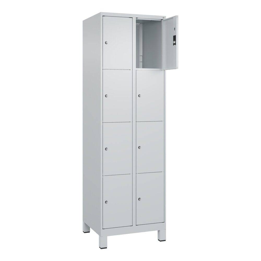 C+P Schliessfachschrank Classic PLUS, Füsse, 2 Abteile, HxBxT 1.950 x 600 x 500 mm, lichtgrau, lichtgrau, 8 Fächer, Zylinderschloss