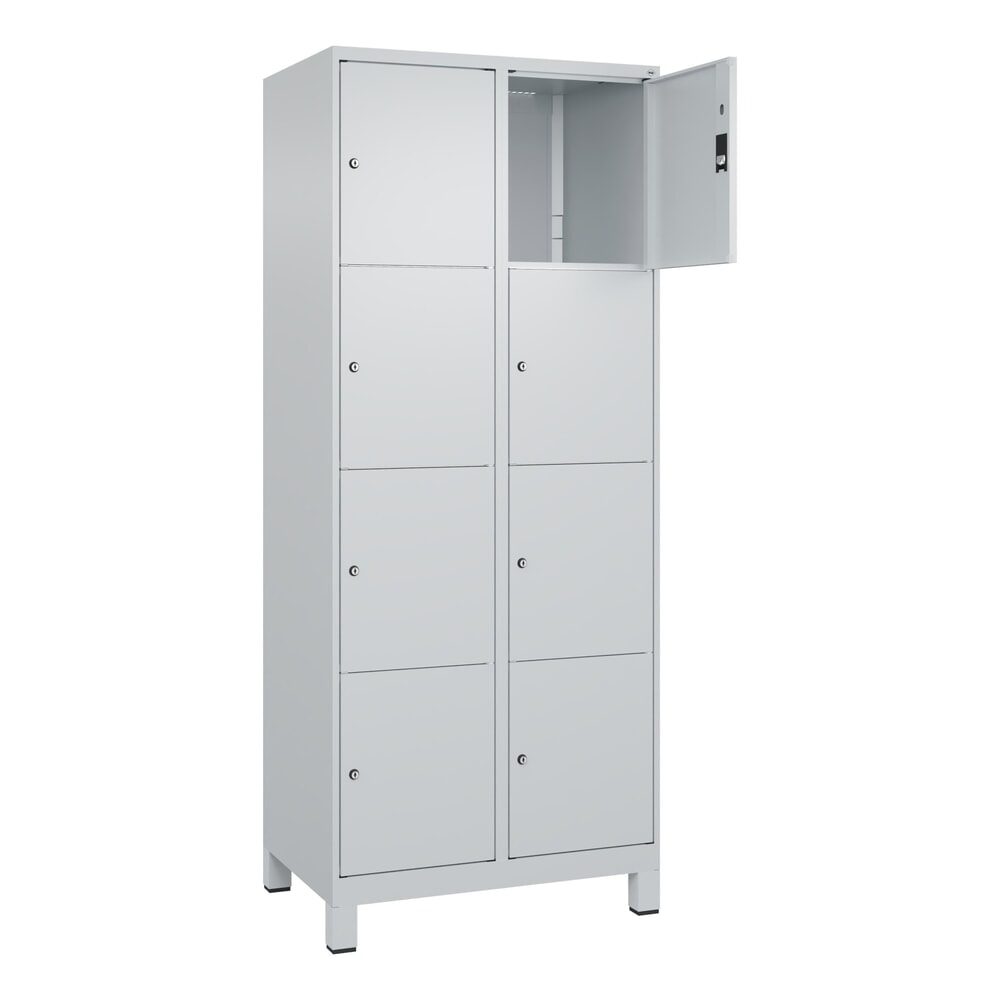 4er-Schließfachschrank Classic PLUS, 2 Abteile, lichtgrau, B 800 mm, 8 Fächer, mit Füßen C+P