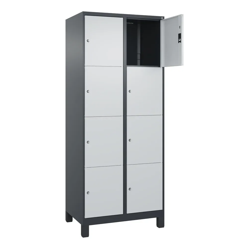 C+P Schliessfachschrank Classic PLUS, Füsse, 2 Abteile, HxBxT 1.950 x 800 x 500 mm, anthrazitgrau, lichtgrau, 8 Fächer, Zylinderschloss