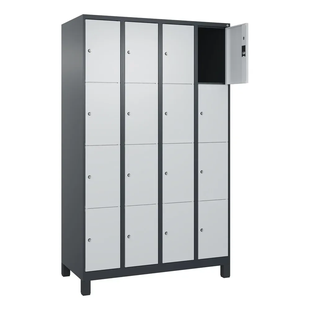 C+P Schliessfachschrank Classic PLUS, Füsse, 4 Abteile, HxBxT 1.950 x 1.200 x 500 mm, anthrazitgrau, lichtgrau, 16 Fächer, Zylinderschloss
