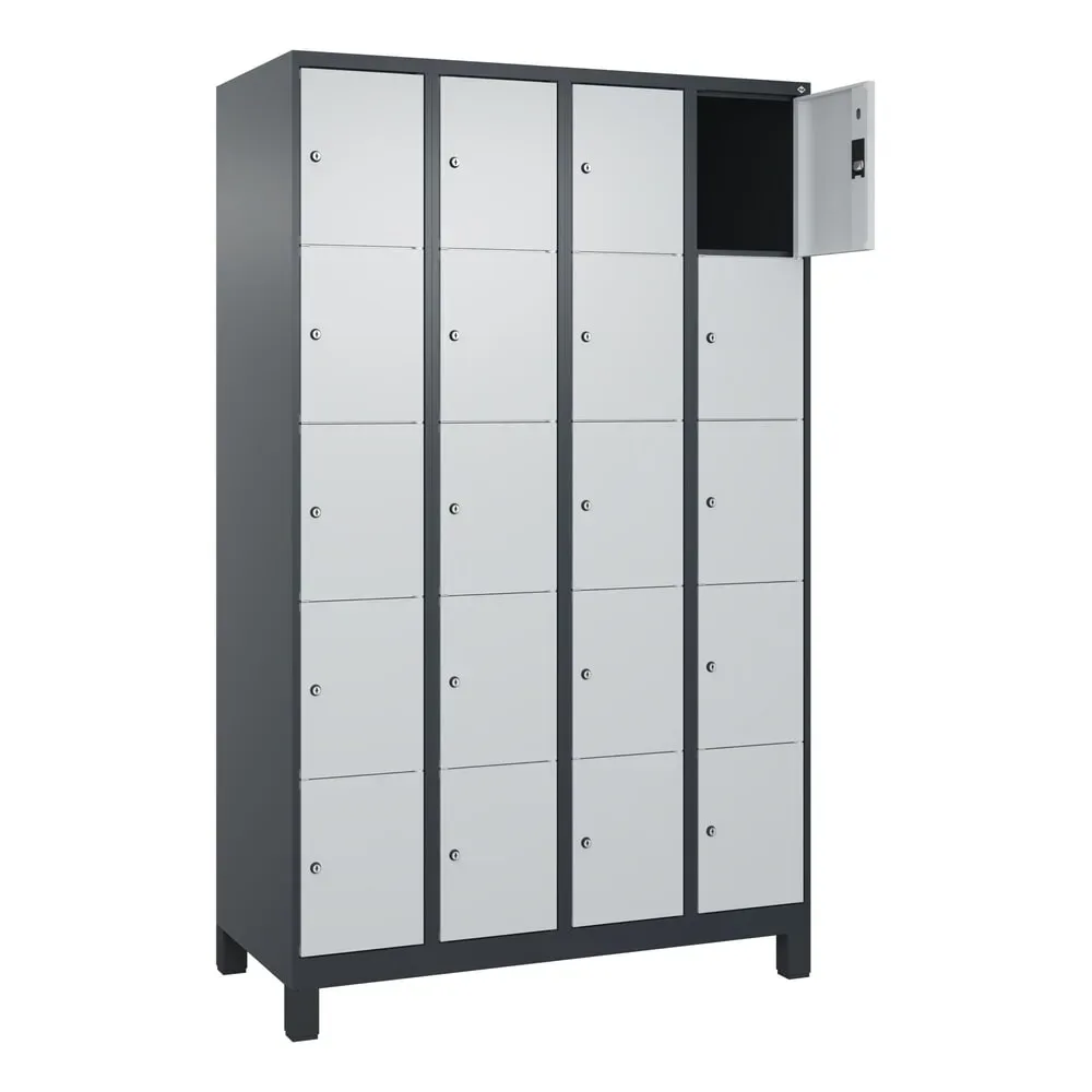 C+P Schliessfachschrank Classic PLUS, Füsse, 4 Abteile, HxBxT 1.950 x 1.200 x 500 mm, anthrazitgrau, lichtgrau, 20 Fächer, Zylinderschloss