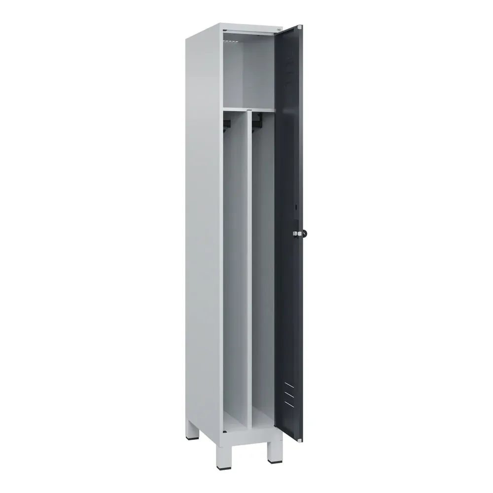 C+P Spind Classic PLUS, Füsse, 1 Abteil, HxBxT 1.950 x 300 x 500 mm, lichtgrau, anthrazitgrau, für Vorhängeschloss, mit Mitteltrennwand