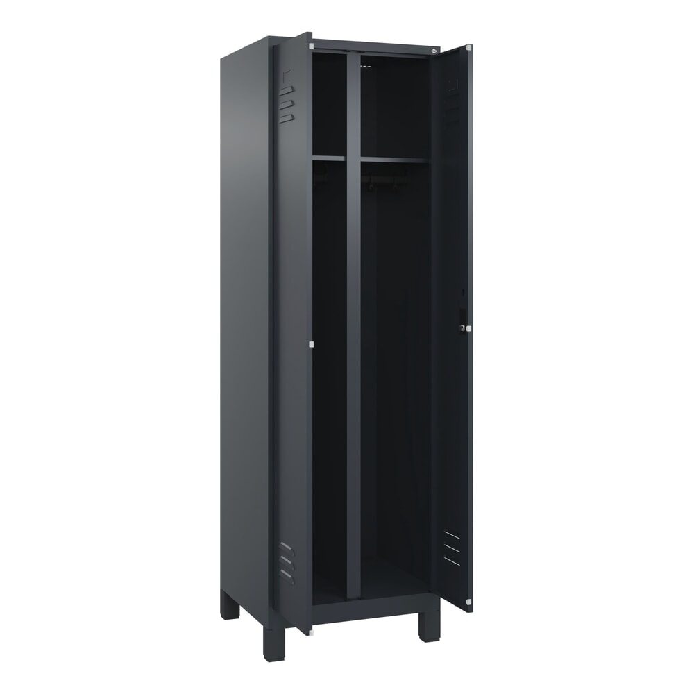 C+P Schwarz-Weiss-Spind Classic PLUS, Füsse, 2 Abteile, HxBxT 1.950 x 600 x 500 mm, anthrazitgrau, anthrazitgrau, Zylinderschloss