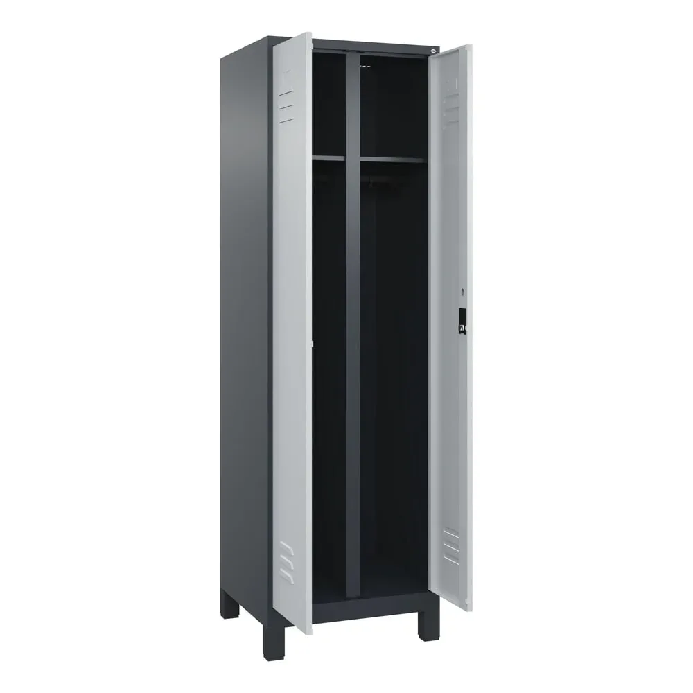 C+P Schwarz-Weiss-Spind Classic PLUS, Füsse, 2 Abteile, HxBxT 1.950 x 600 x 500 mm, anthrazitgrau, lichtgrau, Zylinderschloss
