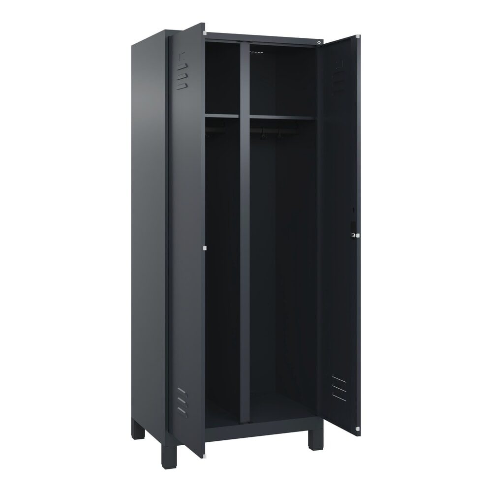 C+P Schwarz-Weiss-Spind Classic PLUS, Füsse, 2 Abteile, HxBxT 1.950 x 800 x 500 mm, anthrazitgrau, anthrazitgrau, Zylinderschloss