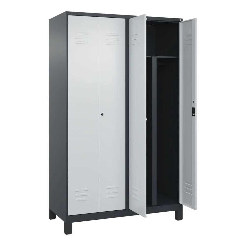 C+P PSA Doppel-Spind Classic PLUS, Füsse, 4 Abteile, HxBxT 1.950 x 1.200 x 500 mm, anthrazitgrau, lichtgrau, Zylinderschloss