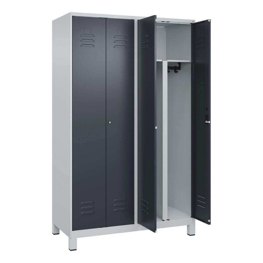 C+P PSA Doppel-Spind Classic PLUS, Füsse, 4 Abteile, HxBxT 1.950 x 1.200 x 500 mm, lichtgrau, anthrazitgrau, Zylinderschloss