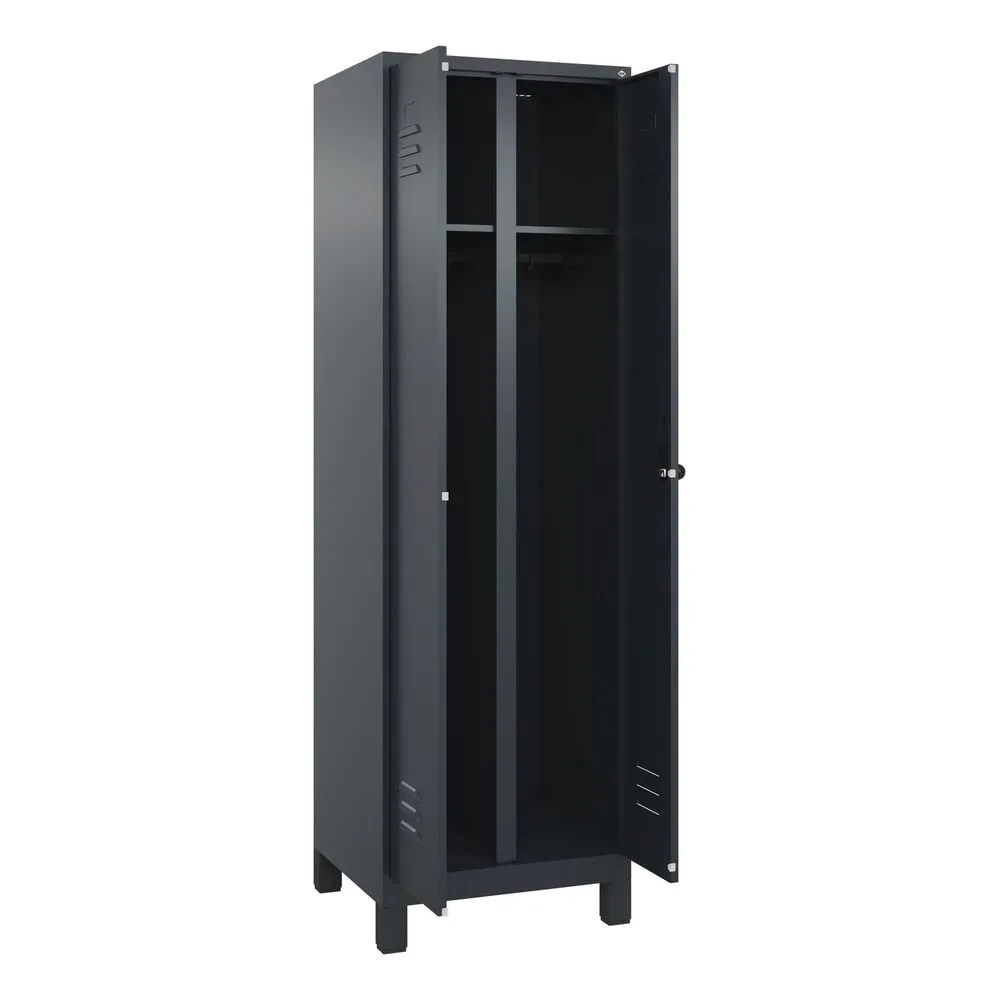 C+P Schwarz-Weiss-Spind Classic PLUS, Füsse, 2 Abteile, HxBxT 1.950 x 600 x 500 mm, anthrazitgrau, anthrazitgrau, für Vorhängeschloss