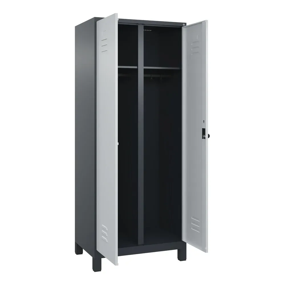 C+P Schwarz-Weiss-Spind Classic PLUS, Füsse, 2 Abteile, HxBxT 1.950 x 800 x 500 mm, anthrazitgrau, lichtgrau, für Vorhängeschloss