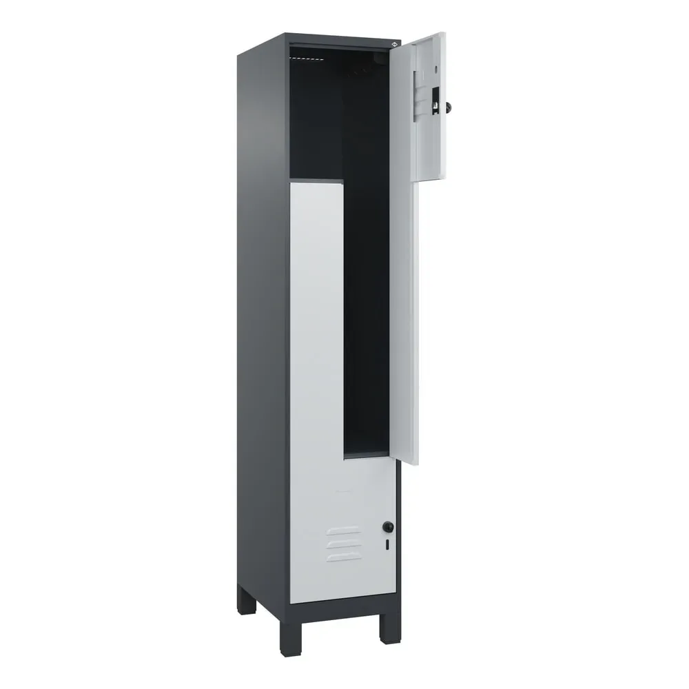 C+P Z-Spind Classic PLUS, Füsse, 2 Abteile, HxBxT 1.950 x 400 x 500 mm, anthrazitgrau, lichtgrau, für Vorhängeschloss