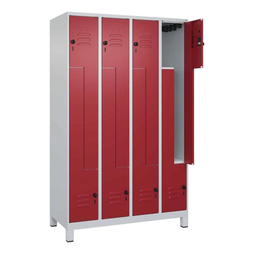 C+P Z-Spind Classic PLUS, Füsse, 8 Abteile, HxBxT 1.950 x 1.200 x 500 mm, lichtgrau, rubinrot, für Vorhängeschloss