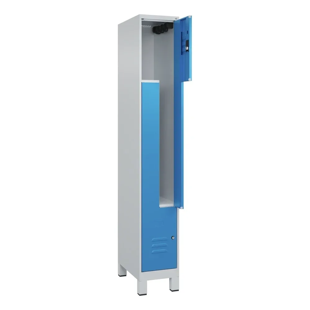 C+P Z-Spind Classic PLUS, Füsse, 2 Abteile, HxBxT 1.950 x 300 x 500 mm, lichtgrau, lichtblau, Zylinderschloss