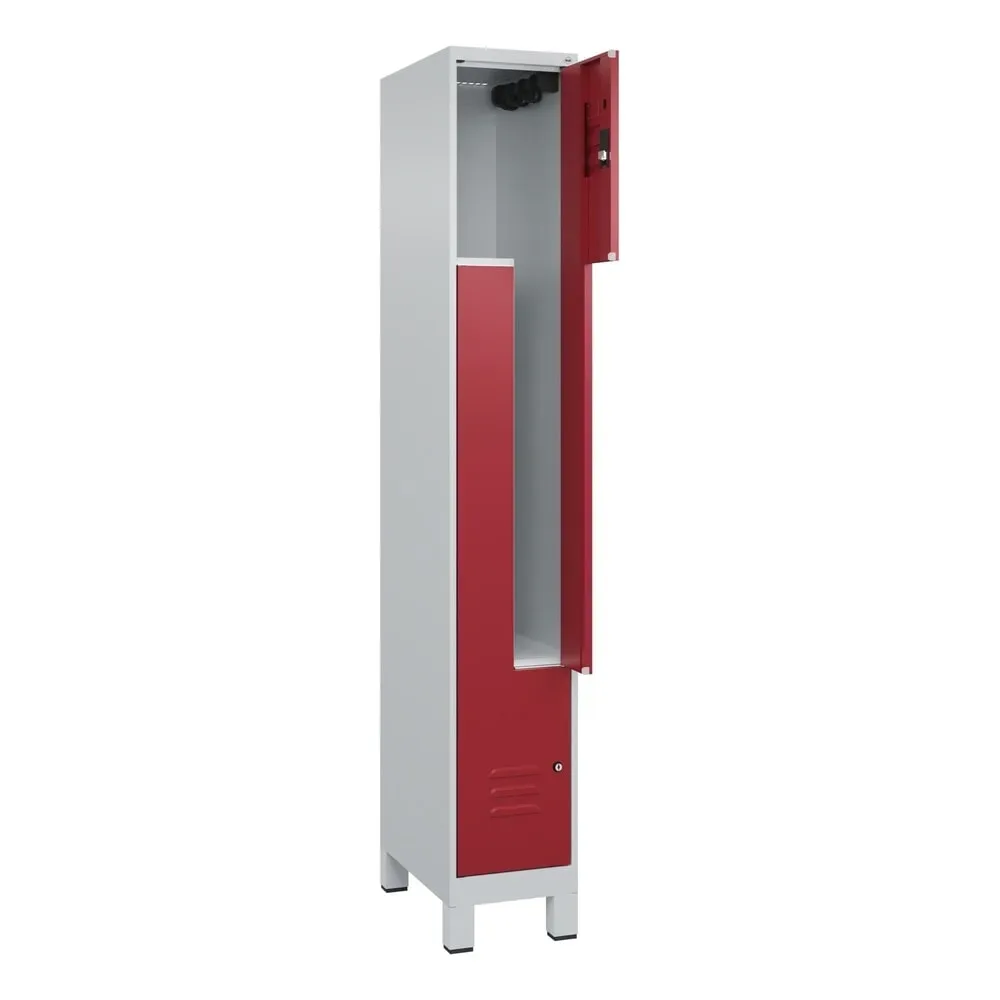 C+P Z-Spind Classic PLUS, Füsse, 2 Abteile, HxBxT 1.950 x 300 x 500 mm, lichtgrau, rubinrot, Zylinderschloss
