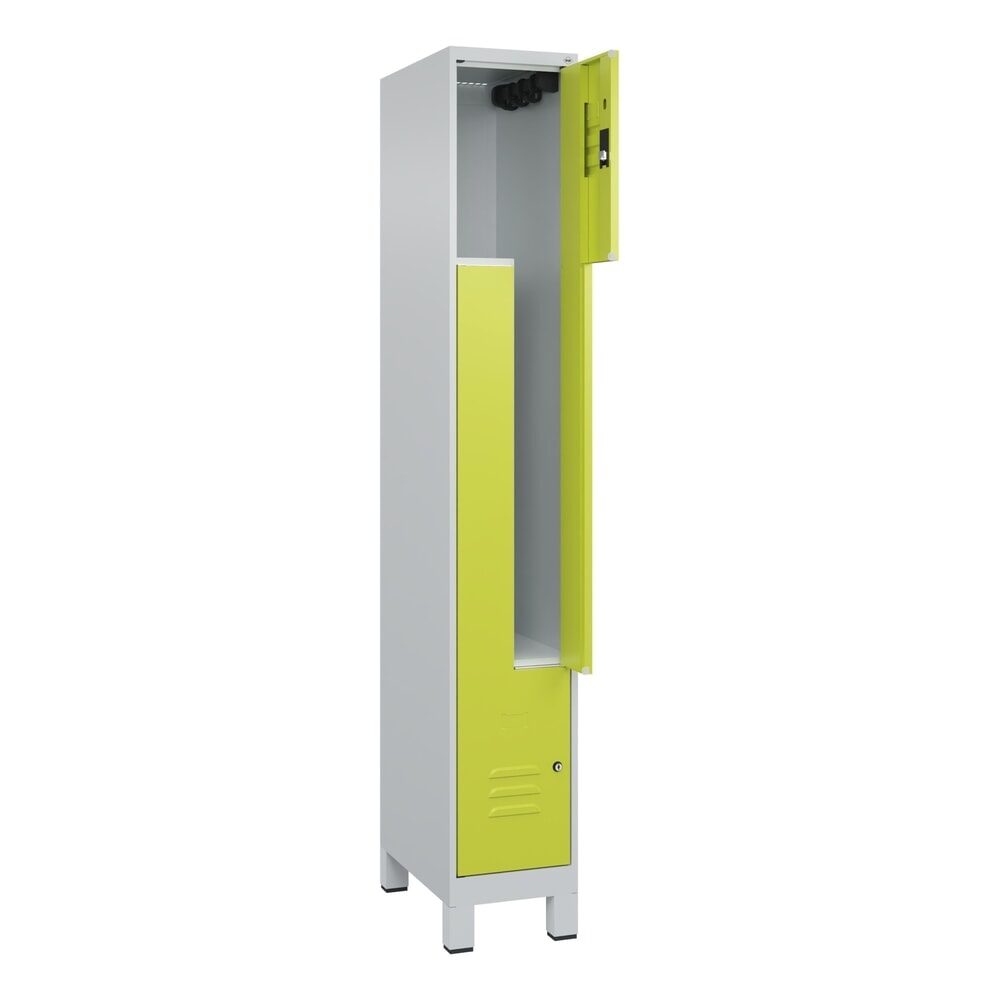 C+P Z-Spind Classic PLUS, Füsse, 2 Abteile, HxBxT 1.950 x 300 x 500 mm, lichtgrau, clowngrün, Zylinderschloss