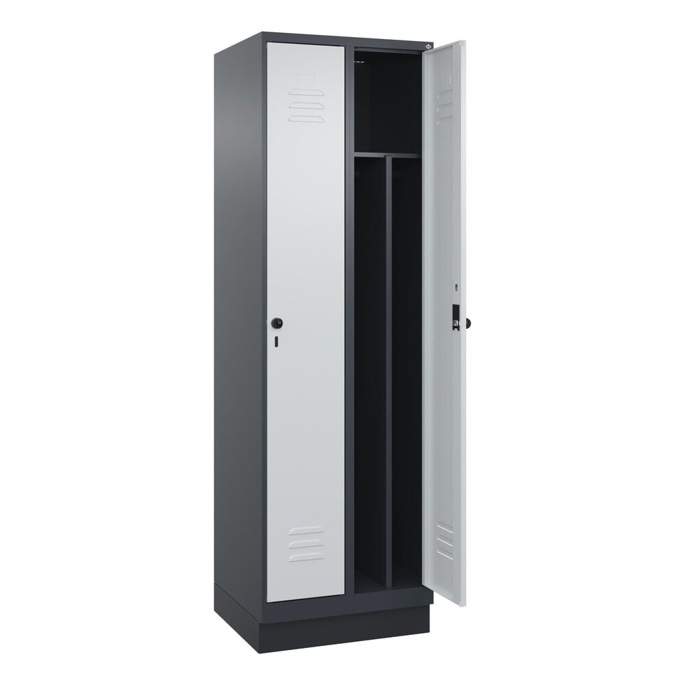 C+P Spind Classic PLUS, Sockel, 2 Abteile, HxBxT 1.950 x 600 x 500 mm, anthrazitgrau, lichtgrau, für Vorhängeschloss, mit Mitteltrennwand