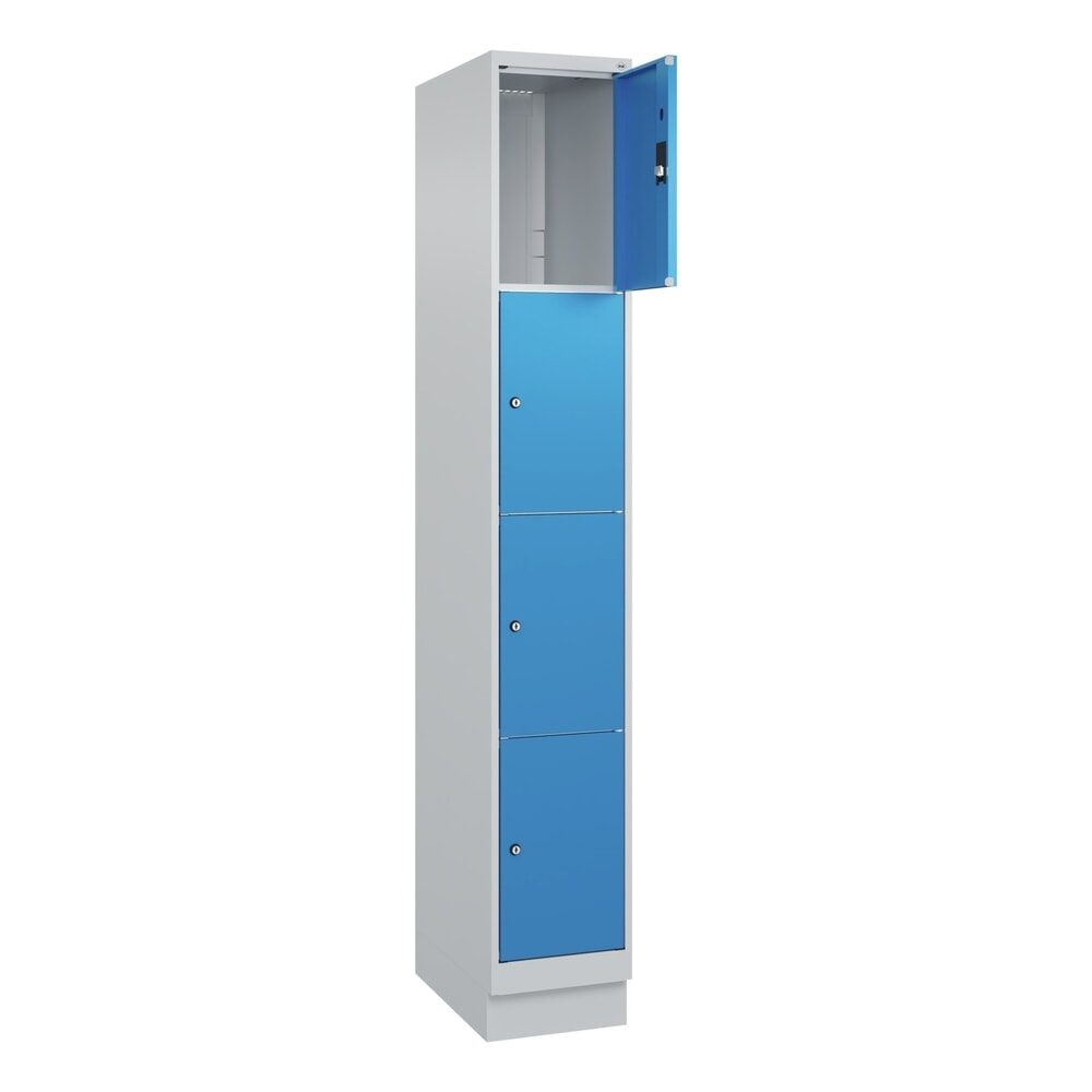 C+P Schliessfachschrank Classic PLUS, Sockel, 1 Abteil, HxBxT 1.950 x 300 x 500 mm, lichtgrau, lichtblau, 4 Fächer, Zylinderschloss