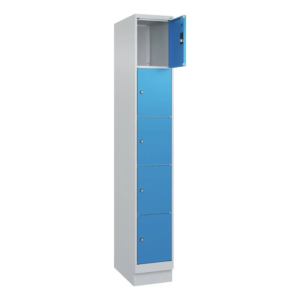 C+P Schliessfachschrank Classic PLUS, Sockel, 1 Abteil, HxBxT 1.950 x 300 x 500 mm, lichtgrau, lichtblau, 5 Fächer, Zylinderschloss
