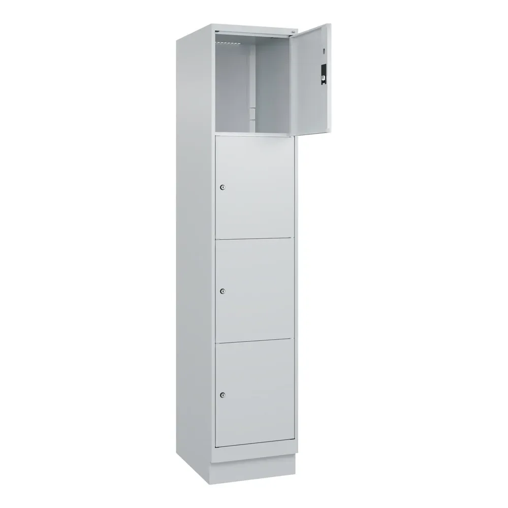 C+P Schliessfachschrank Classic PLUS, Sockel, 1 Abteil, HxBxT 1.950 x 400 x 500 mm, lichtgrau, lichtgrau, 4 Fächer, Zylinderschloss