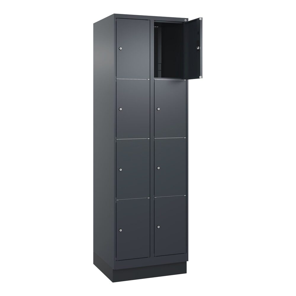 4er-Schließfachschrank Classic PLUS, 2 Abteile, grau, B 600 mm, 8 Fächer, mit Bodensockel C+P