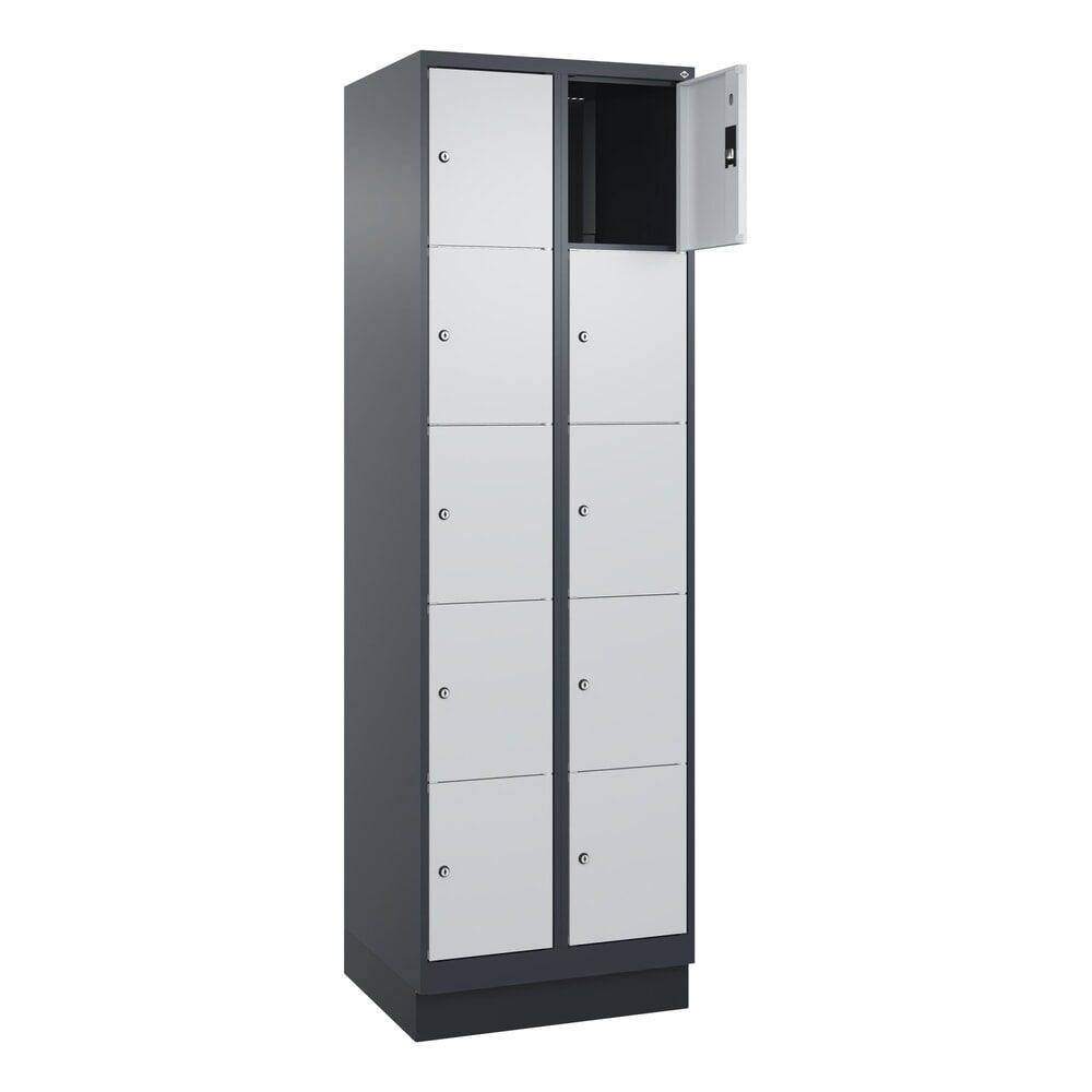C+P Schliessfachschrank Classic PLUS, Sockel, 2 Abteile, HxBxT 1.950 x 600 x 500 mm, anthrazitgrau, lichtgrau, 10 Fächer, Zylinderschloss
