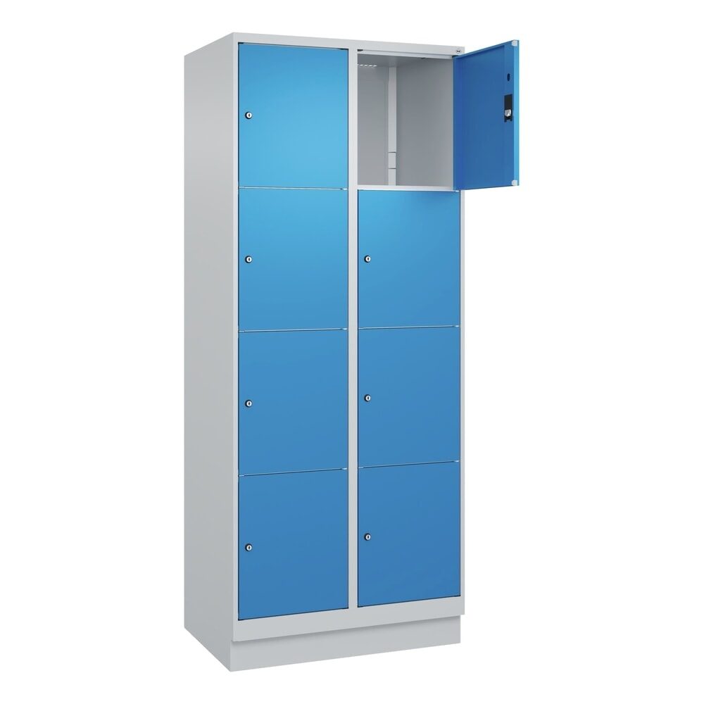 C+P Schliessfachschrank Classic PLUS, Sockel, 2 Abteile, HxBxT 1.950 x 800 x 500 mm, lichtgrau, lichtblau, 8 Fächer, Zylinderschloss