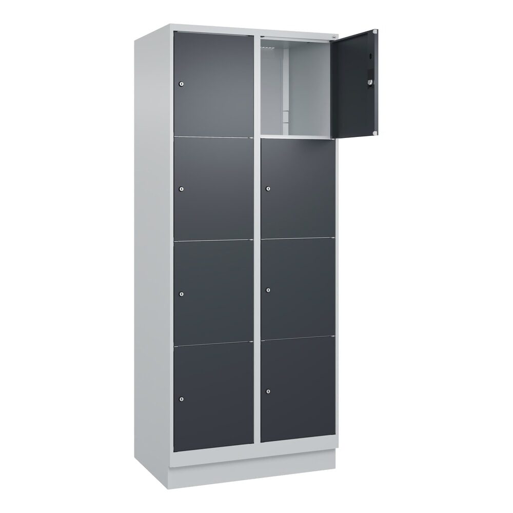 C+P Schliessfachschrank Classic PLUS, Sockel, 2 Abteile, HxBxT 1.950 x 800 x 500 mm, lichtgrau, anthrazitgrau, 8 Fächer, Zylinderschloss