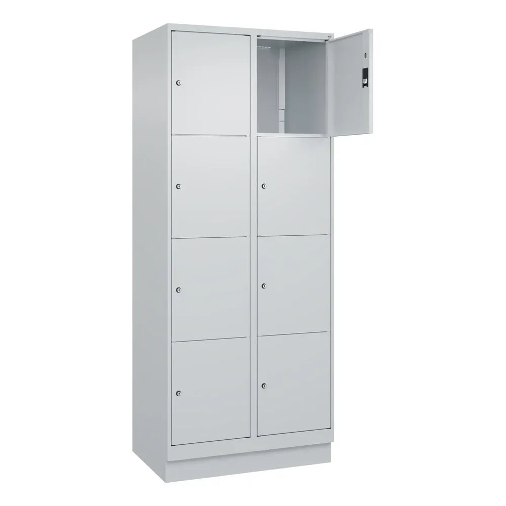 C+P Schliessfachschrank Classic PLUS, Sockel, 2 Abteile, HxBxT 1.950 x 800 x 500 mm, lichtgrau, lichtgrau, 8 Fächer, Zylinderschloss