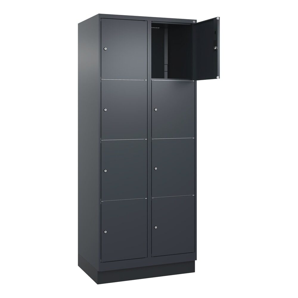 4er-Schließfachschrank Classic PLUS, 2 Abteile, grau, B 800 mm, 8 Fächer, mit Bodensockel C+P