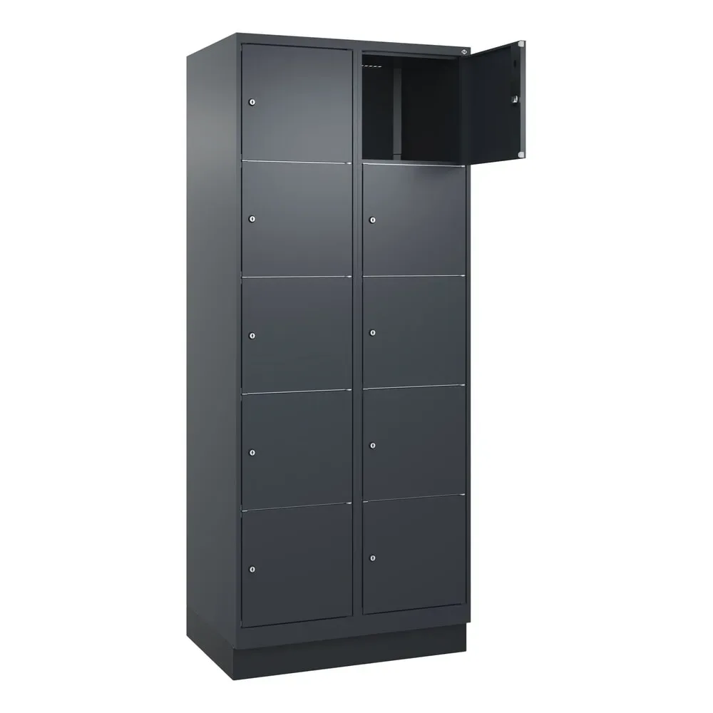 5er-Schließfachschrank Classic PLUS, 2 Abteile, grau, B 800 mm, 10 Fächer, mit Bodensockel C+P