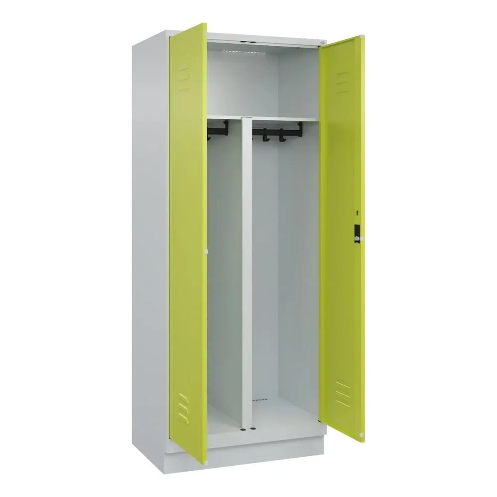C+P PSA Doppel-Spind Classic PLUS, Sockel, 2 Abteile, HxBxT 1.950 x 800 x 500 mm, lichtgrau, clowngrün, Zylinderschloss