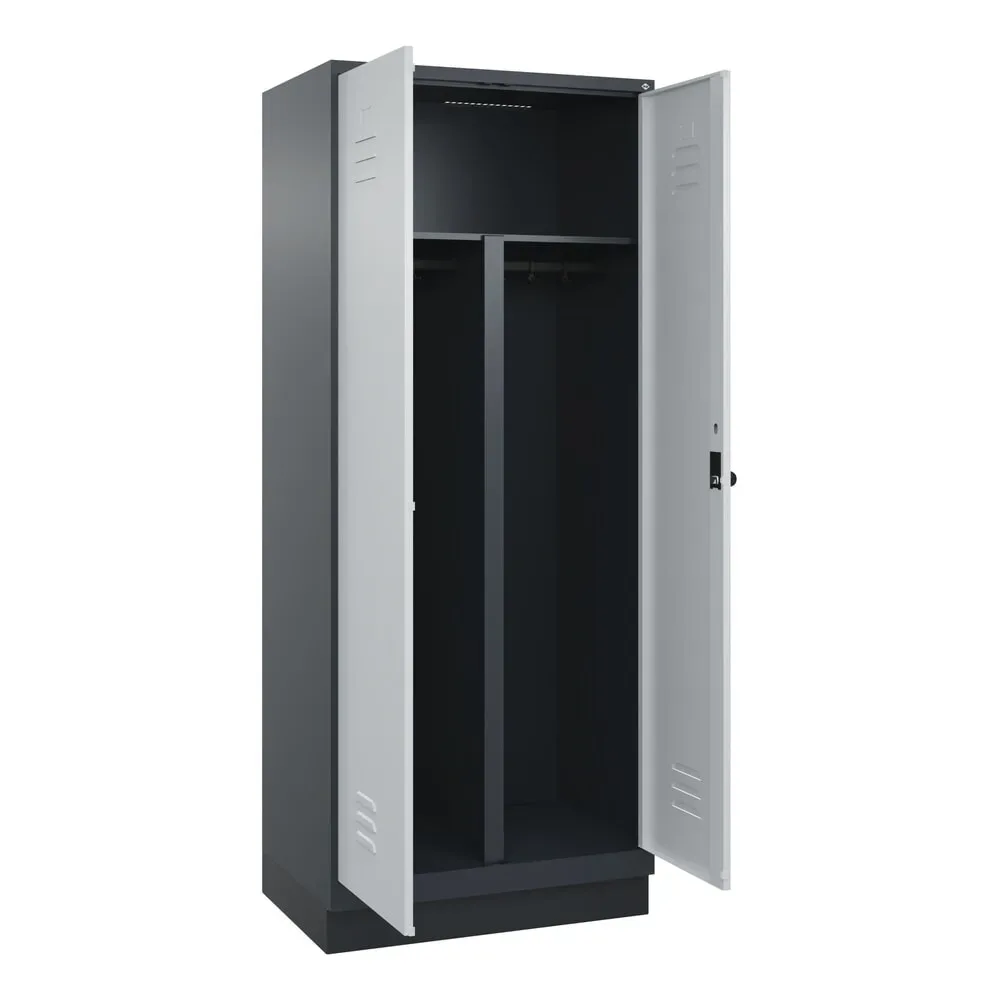 C+P PSA Doppel-Spind Classic PLUS, Sockel, 2 Abteile, HxBxT 1.950 x 800 x 500 mm, anthrazitgrau, lichtgrau, für Vorhängeschloss