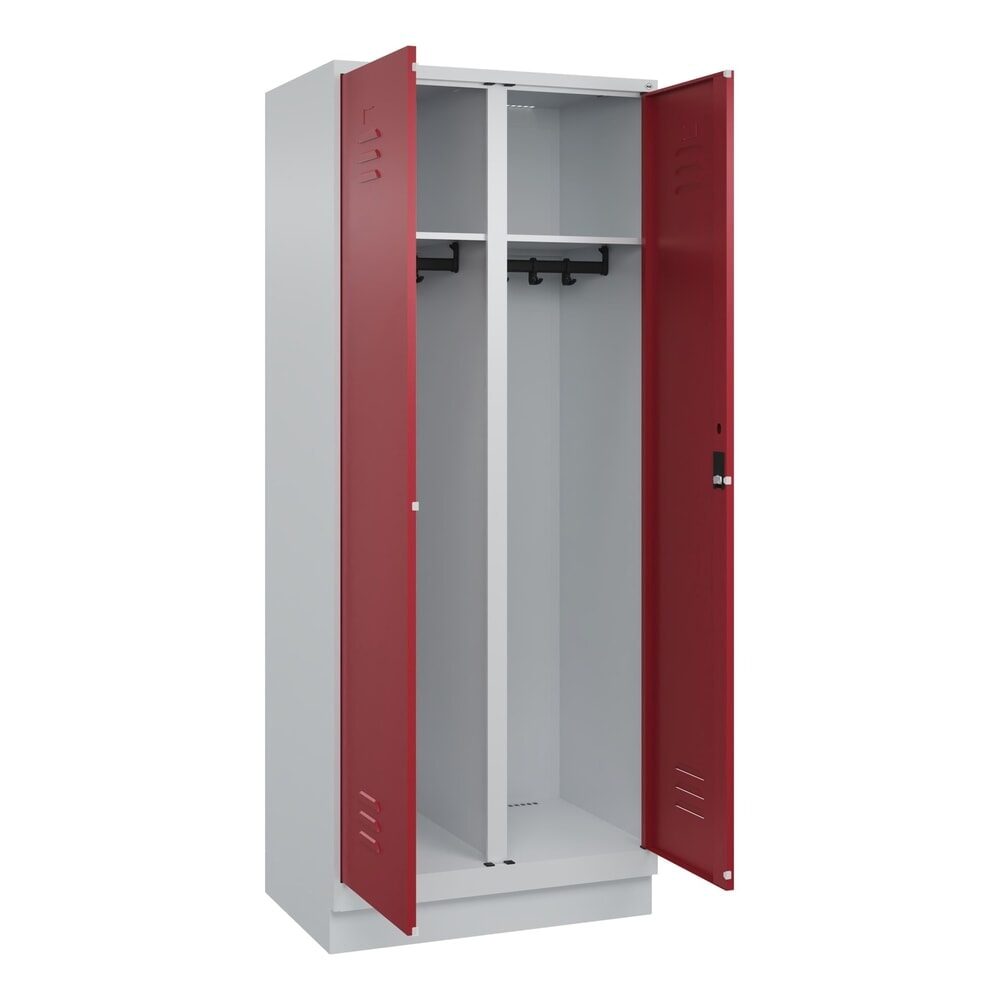 C+P Schwarz-Weiss-Spind Classic PLUS, Sockel, 2 Abteile, HxBxT 1.950 x 800 x 500 mm, lichtgrau, rubinrot, Zylinderschloss