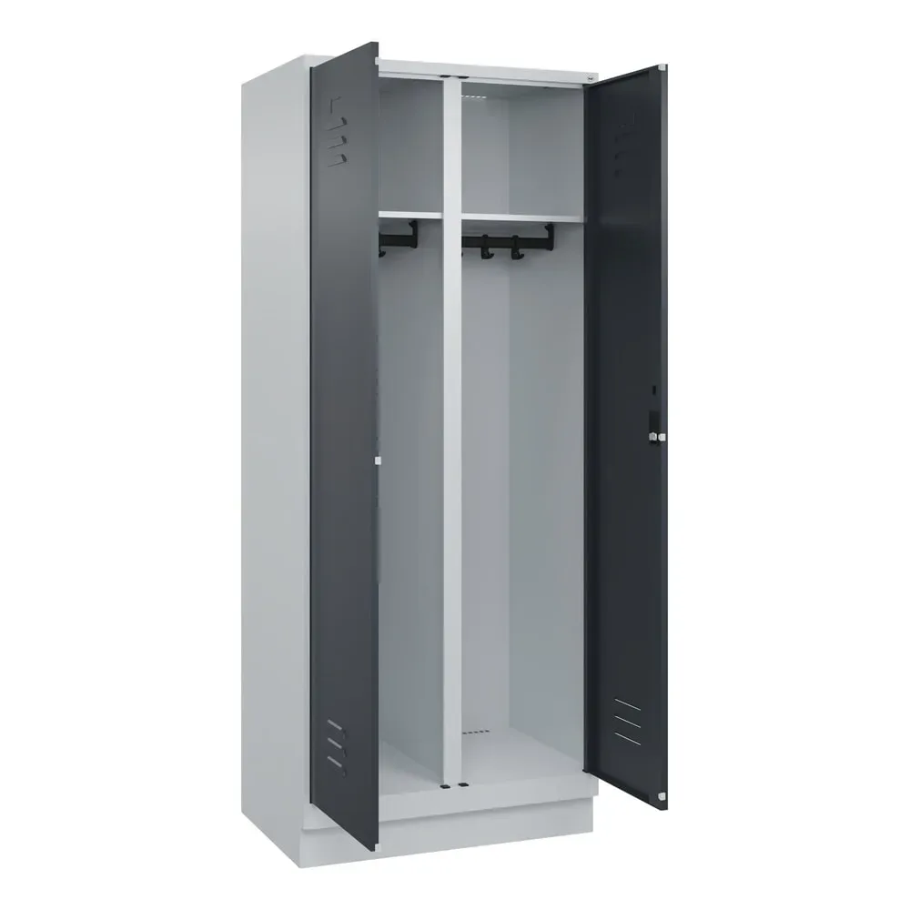 C+P Schwarz-Weiss-Spind Classic PLUS, Sockel, 2 Abteile, HxBxT 1.950 x 800 x 500 mm, lichtgrau, anthrazitgrau, Zylinderschloss