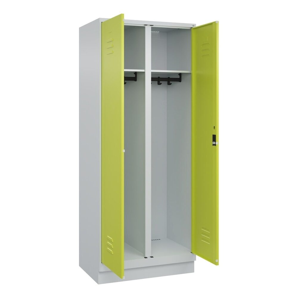 C+P Schwarz-Weiss-Spind Classic PLUS, Sockel, 2 Abteile, HxBxT 1.950 x 800 x 500 mm, lichtgrau, clowngrün, Zylinderschloss