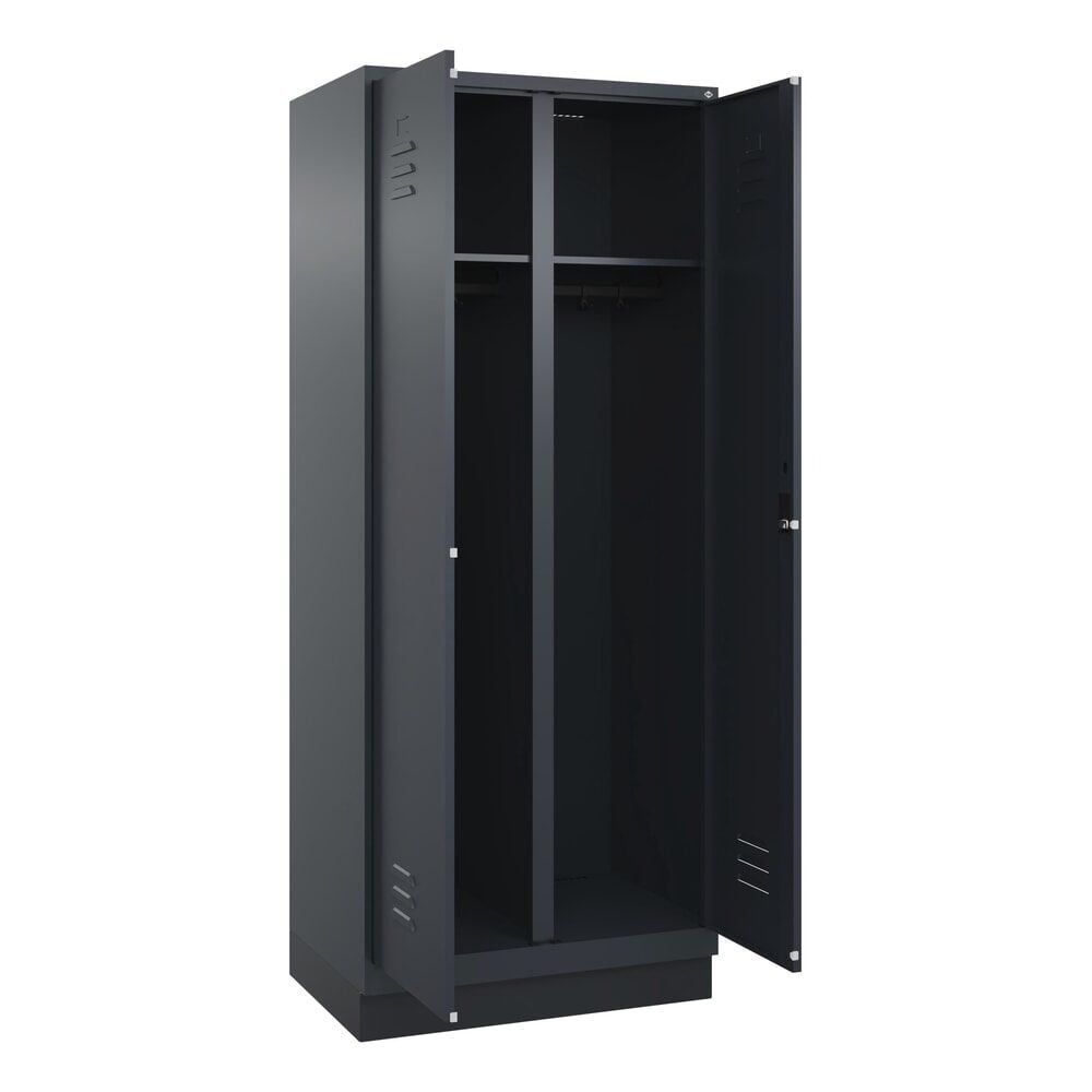 C+P Schwarz-Weiss-Spind Classic PLUS, Sockel, 2 Abteile, HxBxT 1.950 x 800 x 500 mm, anthrazitgrau, anthrazitgrau, Zylinderschloss