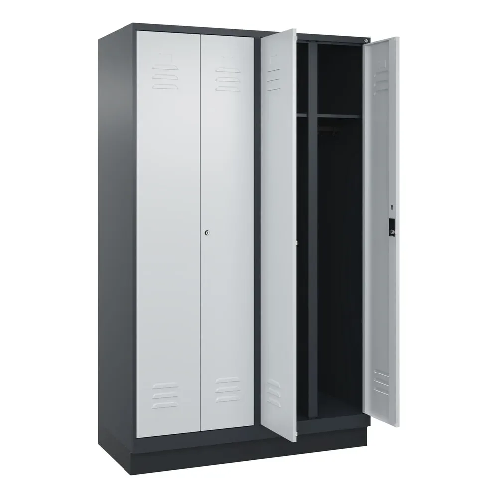 C+P Schwarz-Weiss-Spind Classic PLUS, Sockel, 4 Abteile, HxBxT 1.950 x 1.200 x 500 mm, anthrazitgrau, lichtgrau, Zylinderschloss