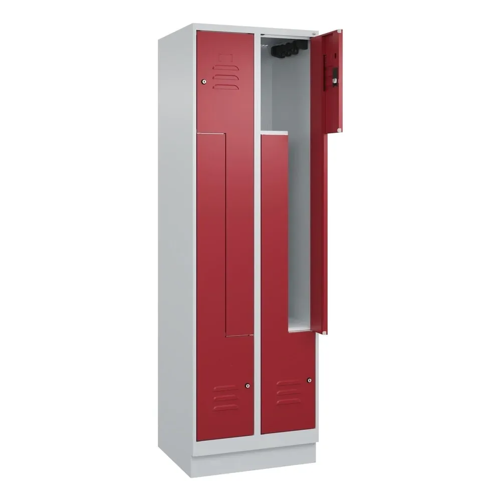 C+P Z-Spind Classic PLUS, Sockel, 4 Abteile, HxBxT 1.950 x 600 x 500 mm, lichtgrau, rubinrot, Zylinderschloss